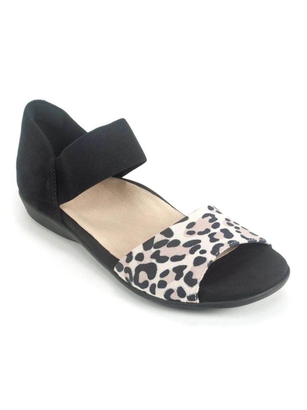 Earth Alder Amora Animal Print Sandal Black Taupe Leather Size 8 Slip On Flat